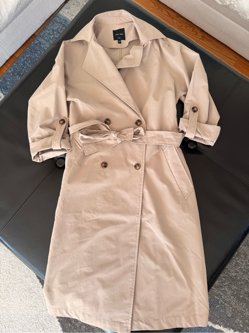 Love Tree Light Beige Double-Breasted Trench Coat with Belt